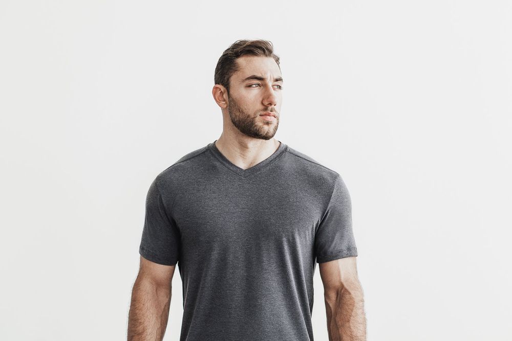 NOBULL Men's V-Neck Tee - Charcoal - Ireland (0196BDMLJ)